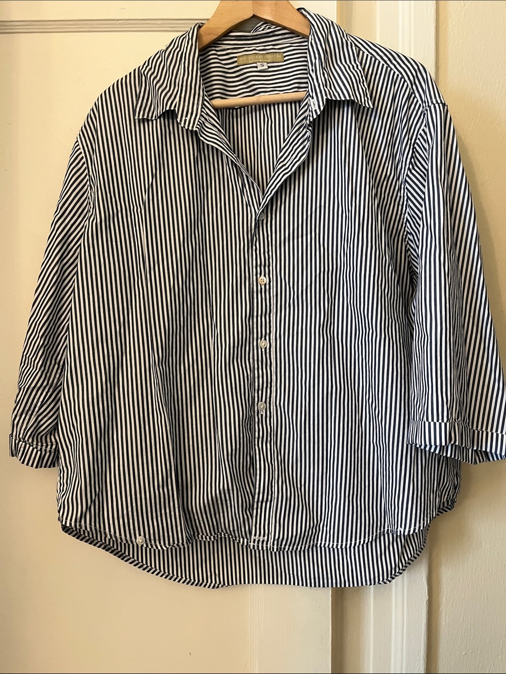 Relaxed Striped Button-Down Shirt - Blue and White